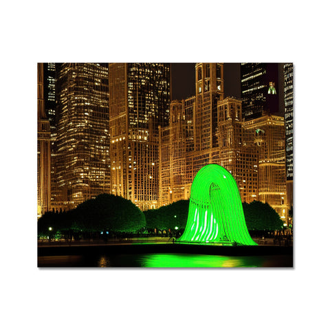 a light illuminated building decorated in green lit light a city street light a man on a