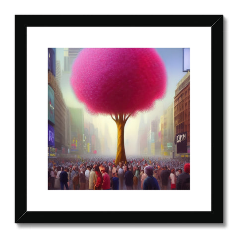 An art print showing a very colorful tree sitting on a tree.