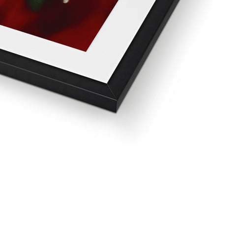 Red picture frame  of a blue framed artwork that has a white background.