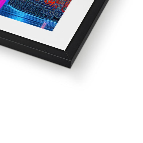 A view of a picture frame topped with a computer print framed on it's side