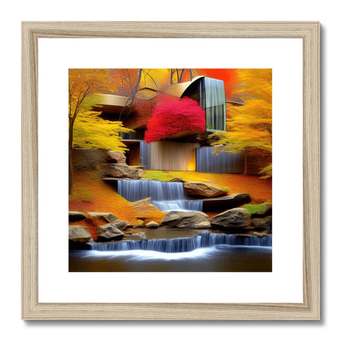 A picture of a wooden photograph with a watermark and the background from a waterfall.