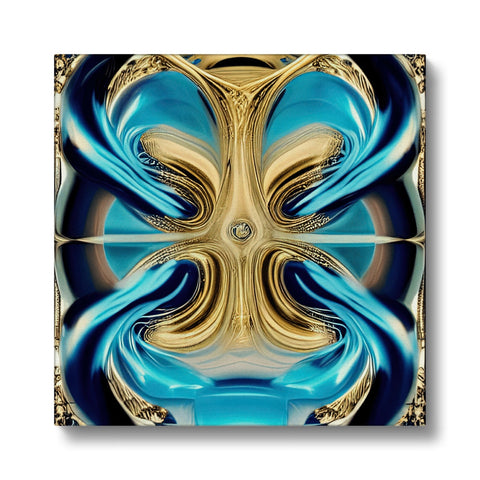 An art print on a turquoise piece of tile with a picture of a swirling