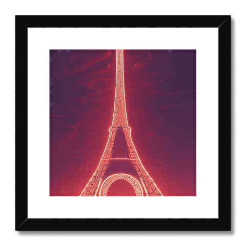 An artistic image of the Eiffel tower on a framed poster.