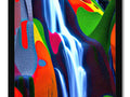 A colorful art print of an image of a waterfall below a flowing stream next to rock