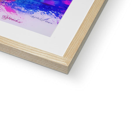 a picture of an art print sitting on a blue box on a wooden frame