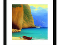 Sailboats on the beach at sunset in an open water with the beach in the
