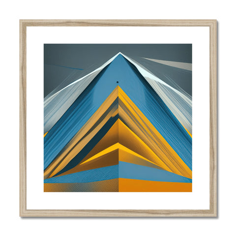 A blue framed piece of gold painting in a wall frame on a white background.