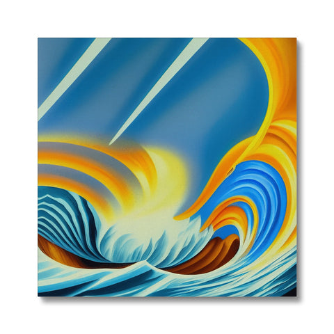 A large wave with a colorful background that is sailing in the ocean.