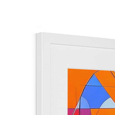 A picture of an orange square framed artwork on a wall.