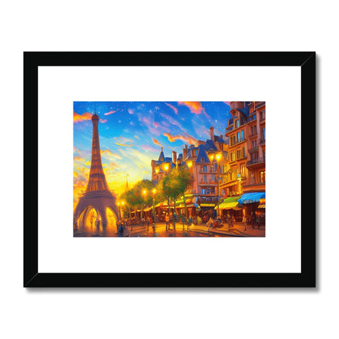 An art print next to a painting of the Eiffel Tower that says, �