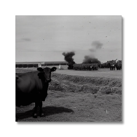 Black and white color on picture of an undated photo with cow.