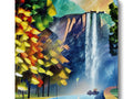An art print of beautiful waterfalls with flowers painted in nature.