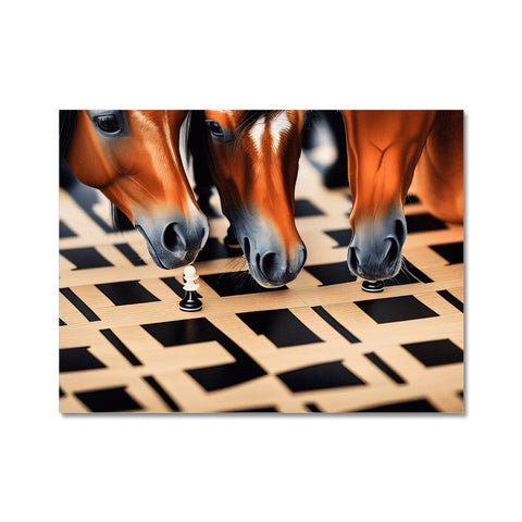 Some horses are standing on a roomy floor mat that is sitting on top of a