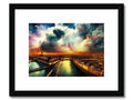 A framed photo of Paris with the city skyline in the background on a framed print.