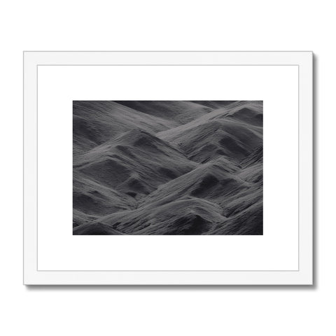 a black and white piece of art print of sand in a desert.