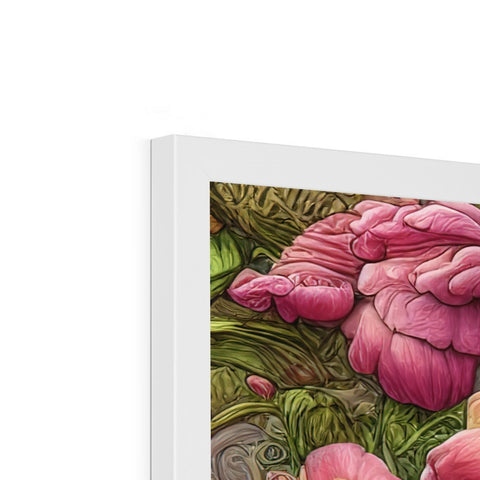 a card with a picture of peonies on art printed on it on a green background