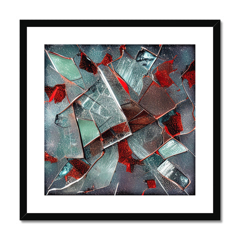 a colorful frame on a wall with broken glass