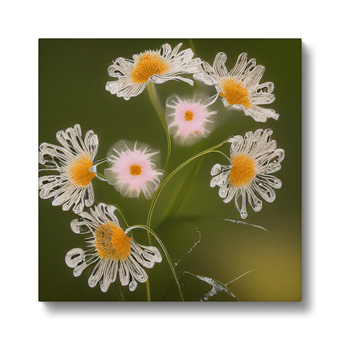 Art print featuring dandelions and green and white flowers.