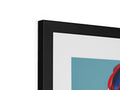 A picture that contains an art print on an object standing next to a picture frame.