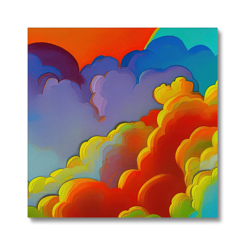 Art print of cloud that has a rainbow with flowers in the center.