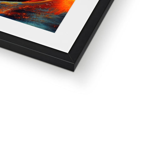 A photo of a picture frame holding an art print on top of it.