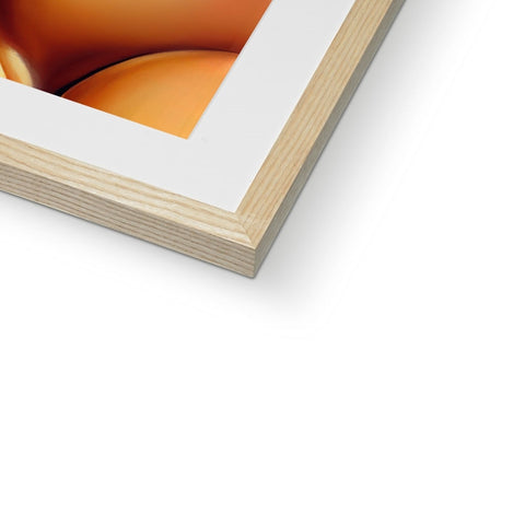 A picture of an orange bird on a white background in a wooden frame