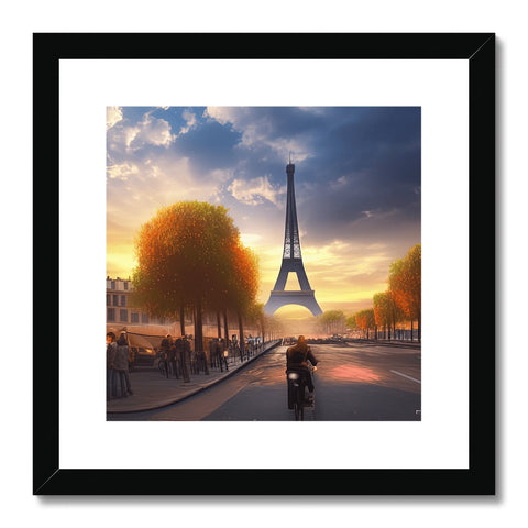 A handprint printed picture of a street scene of Paris on top of a frame with