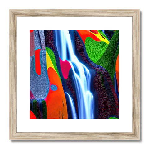 A colorful art print of water standing next to waves on a waterfall.