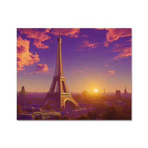 A view of a beautiful view of Paris at sunset and an eiffel tower at