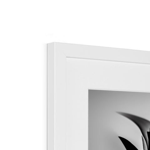 A picture frame hangs in a wall with a close up of the Apple logo.