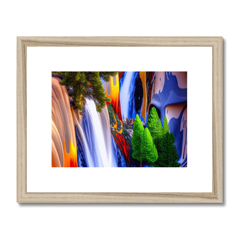 An art print has a picture of the Blue Nile with colorful waterfalls and people standing