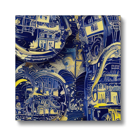 This ceramic tablecloth features an artistic print on a blue tile.