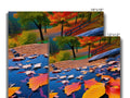 Three photos of autumn foliage on a paper border.