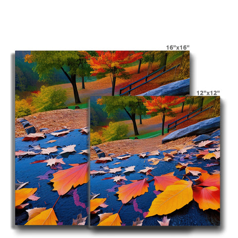 Three photos of autumn foliage on a paper border.