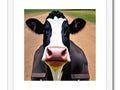 A cow looking at the camera has one eye down its side.