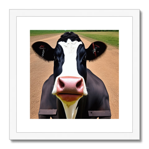 A cow looking at the camera has one eye down its side.
