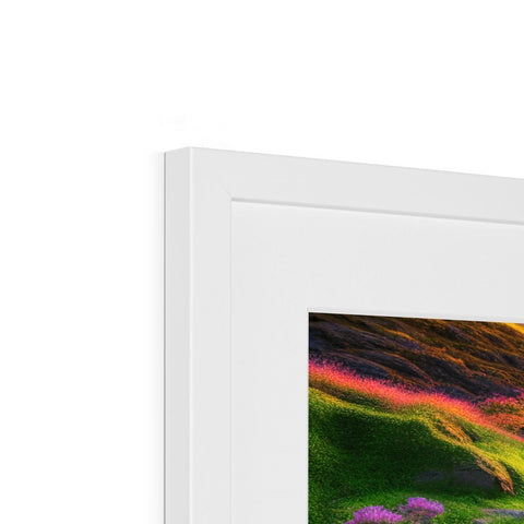 A picture frame filled with an imac screen with multiple colored images on it.