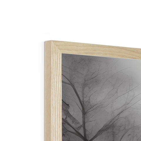 Crispa wood framed photograph on a white plate on a table, hanging next to