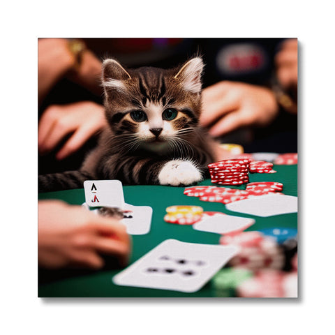A small cat posing with a poker game