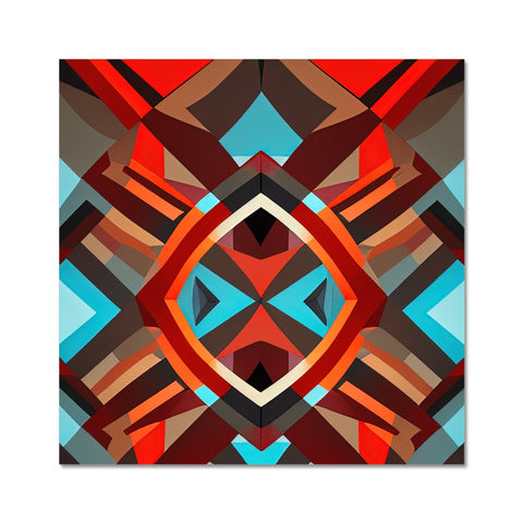An art print on a tile with a design that is geometric in shape.