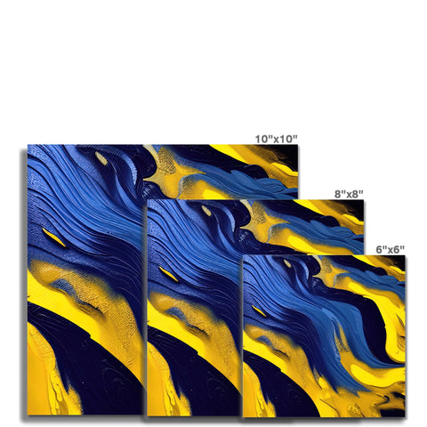 a wall with an artwork print against a wavy background and blue and black waves