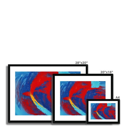 A wall print of three abstract images sitting on a table.