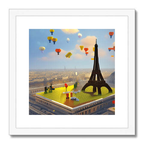 An art print that includes a picture of Paris, the Eiffel tower, and