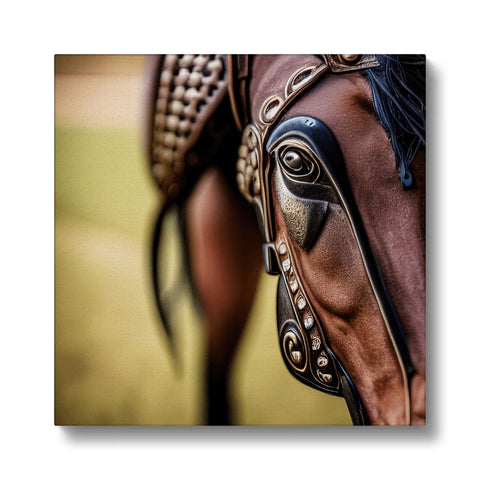 There is an image on a horse that is wearing a saddle.