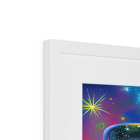 A picture frame with artwork on a picture frame, including a picture of a star on