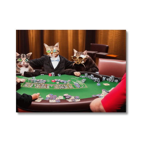 A picture of cats sitting on a couch and a table is displayed in a casino.