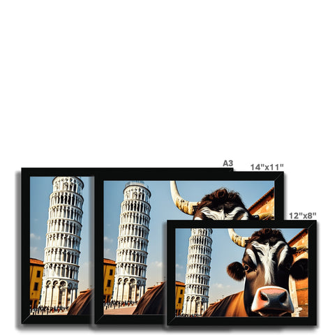 A television screen with black and white pictures next to white picture frames.
