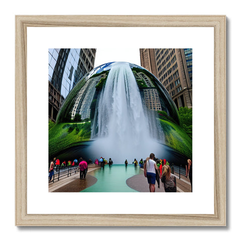 A framed art print with a waterfall on it.