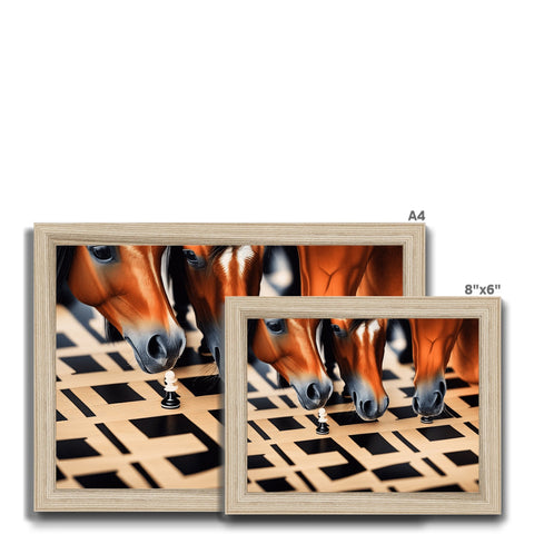 Fature wooden frames featuring pictures of horses pulling two horses in a row.