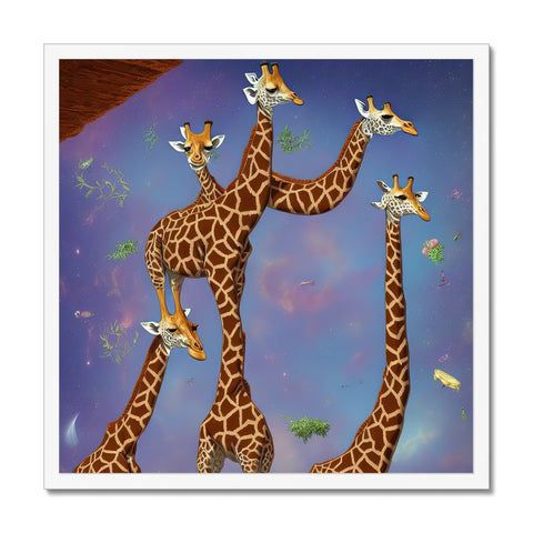 a couple of giraffes standing on the side of a waterbed